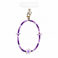 Flutter Fun Phone Charm with purple seed beads and crystal flower charms on a gold lobster clasp