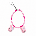 Double Trouble Bag Charm with pink and white seed beads and two bunny face charms with blue bows
