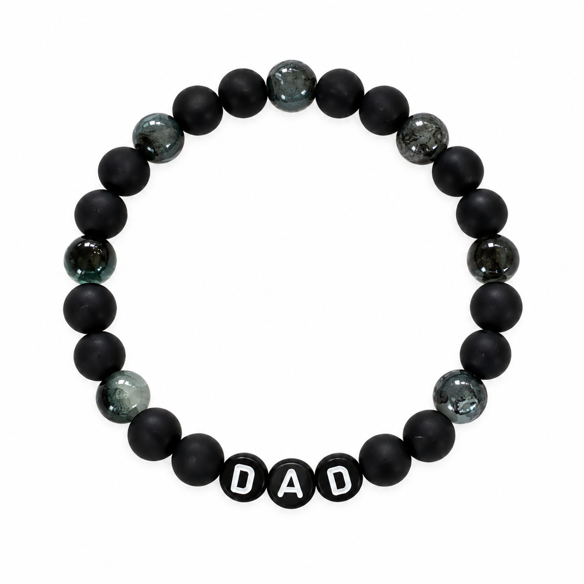 The OG Bracelet with matte black beads and DAD letter beads