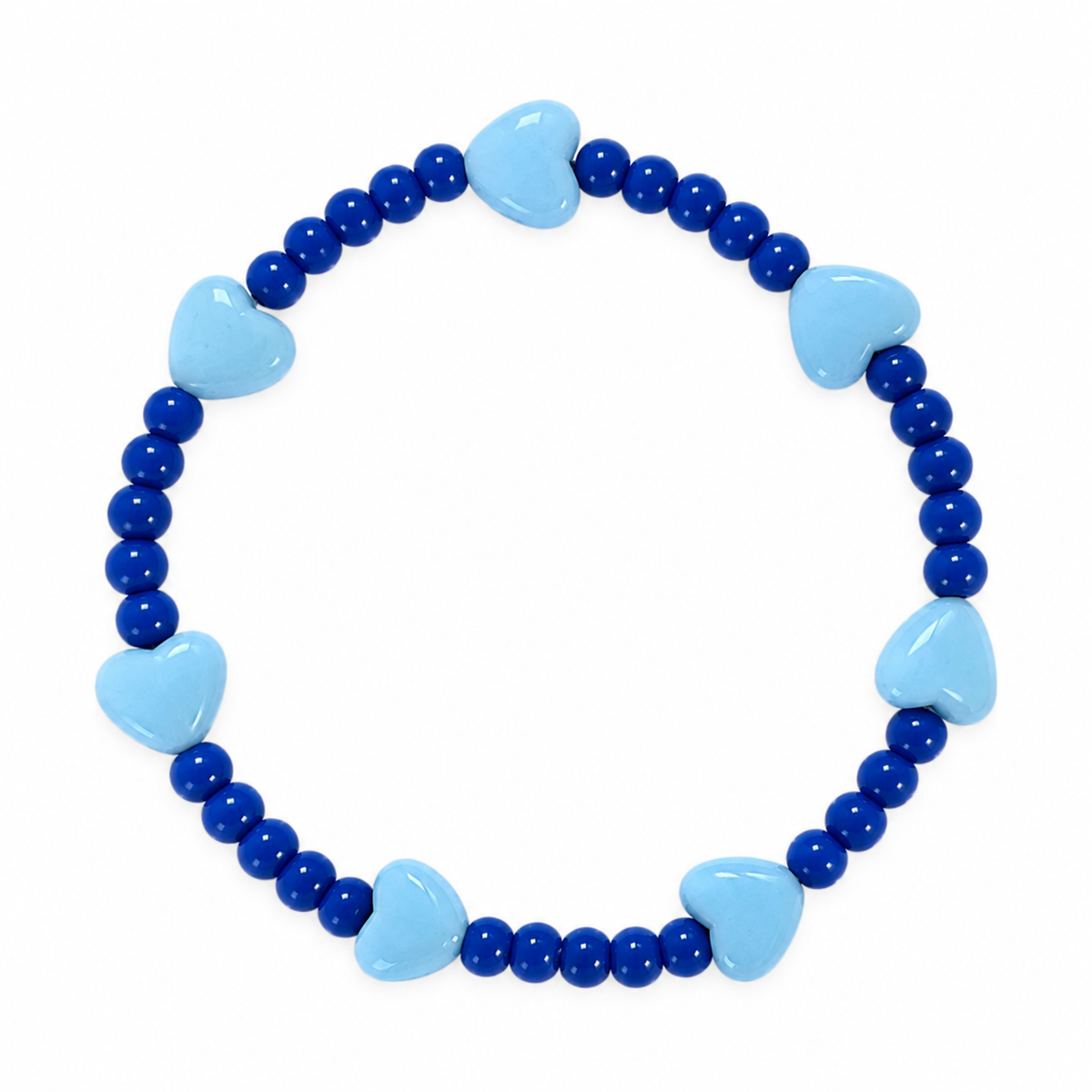 Ocean Heart Bracelet with blue beads and light blue heart charms