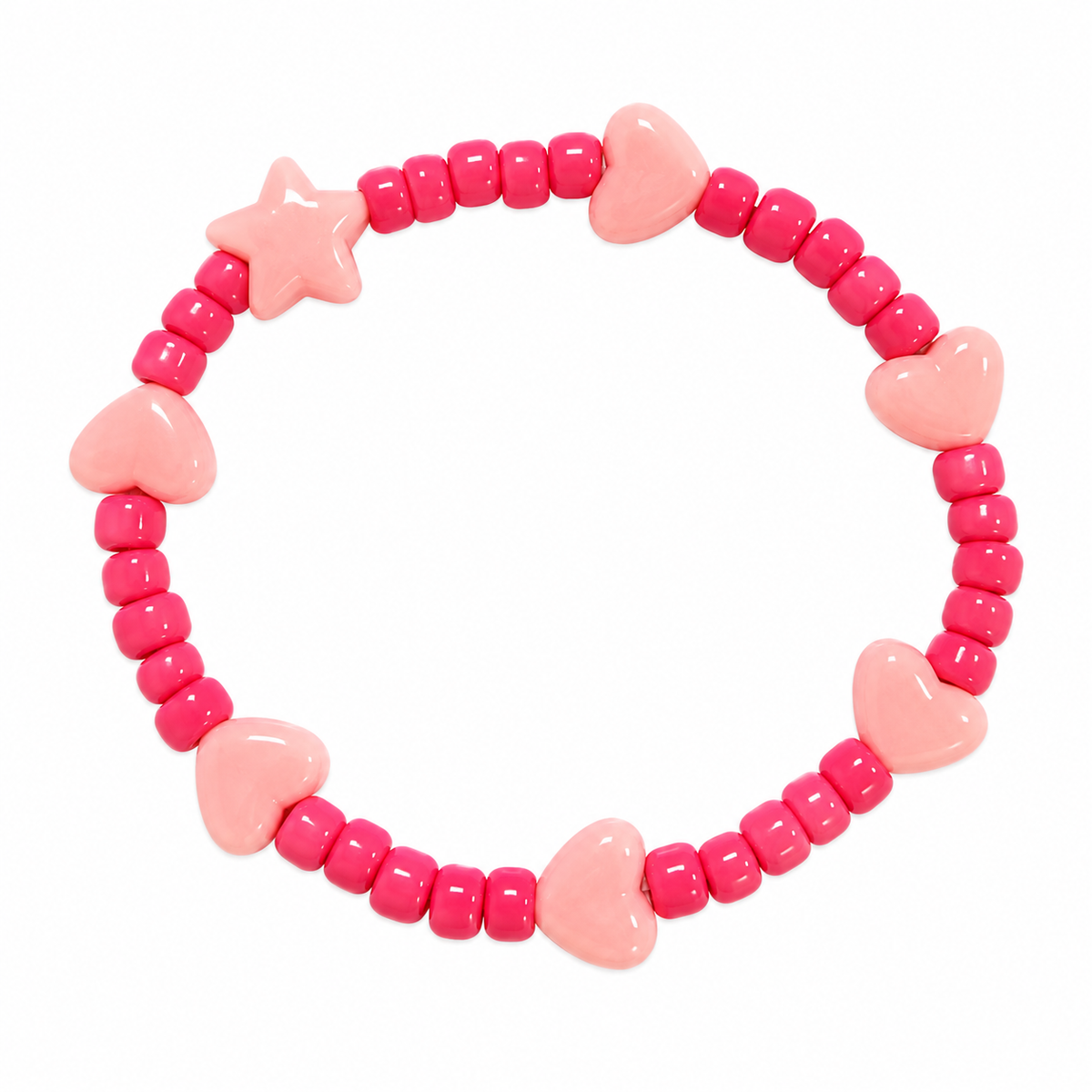 Blushing Star Bracelet with pink beads, hearts, and a star